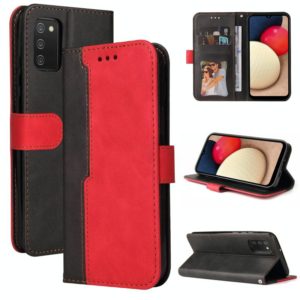 For Samsung Galaxy A02s EU Version Business Stitching-Color Horizontal Flip PU Leather Case with Holder & Card Slots & Photo Frame(Red) (OEM)