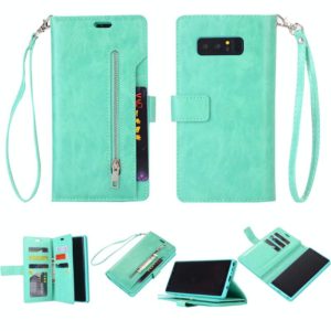 For Samsung Galaxy Note8 Multifunctional Zipper Horizontal Flip Leather Case with Holder & Wallet & 9 Card Slots & Lanyard(Mint Green) (OEM)