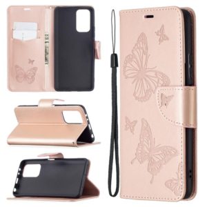 For Xiaomi Redmi Note 10 Pro Two Butterflies Embossing Pattern Horizontal Flip Leather Case with Holder & Card Slot & Wallet & Lanyard(Rose Gold) (OEM)