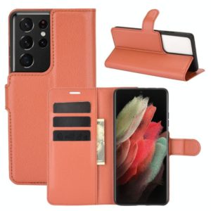 For Samsung Galaxy S21 Ultra 5G Litchi Texture Horizontal Flip Protective Case with Holder & Card Slots & Wallet(Brown) (OEM)