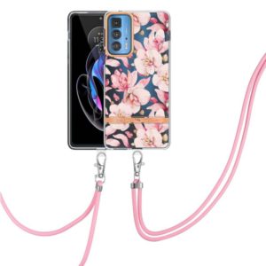 For Motorola Edge 20 Pro Flowers Series TPU Phone Case with Lanyard(Pink Gardenia) (OEM)