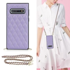 For Samsung Galaxy S10 Elegant Rhombic Pattern Microfiber Leather +TPU Shockproof Case with Crossbody Strap Chain(Purple) (OEM)