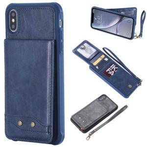 For iPhone XS Max Vertical Flip Shockproof Leather Protective Case with Short Rope, Support Card Slots & Bracket & Photo Holder & Wallet Function(Blue) (OEM)