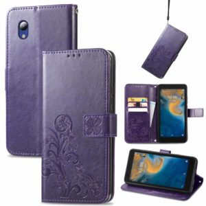 For ZTE Blade A31 Lite Four-leaf Clasp Embossed Leather Case with Lanyard & Card Slot & Wallet & Holder(Purple) (OEM)