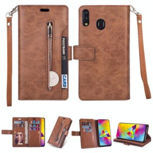 For Samsung Galaxy A20s Multifunctional Zipper Horizontal Flip Leather Case with Holder & Wallet & 9 Card Slots & Lanyard(Brown) (OEM)