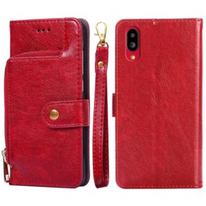 For Sharp Simple Sumaho 6 Zipper Bag Leather Phone Case(Red) (OEM)