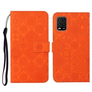For Xiaomi Mi 10 Lite 5G Ethnic Style Embossed Pattern Horizontal Flip Leather Case with Holder & Card Slots & Wallet & Lanyard(Orange) (OEM)