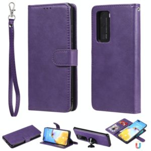 For Huawei P40 Lite 2 in 1 Solid Color Detachable PU Leather Case with Card Slots & Magnetic Holder & Photo Frame & Wallet & Strap(Purple) (OEM)