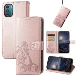 For Nokia G21 Four-leaf Clasp Embossed Buckle Leather Phone Case(Rose Gold) (OEM)
