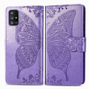 For Galaxy A51 5G Butterfly Love Flower Embossed Horizontal Flip Leather Case with Bracket / Card Slot / Wallet / Lanyard(Light Purple) (OEM)