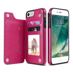 For iPhone 7 Plus / 8 Plus Retro PU Leather Case Multi Card Holders Phone Cases(Rose Red) (OEM)