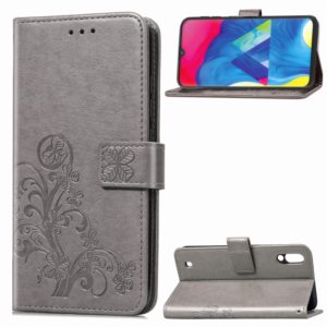 Lucky Clover Pressed Flowers Pattern Leather Case for Galaxy M10, with Holder & Card Slots & Wallet & Hand Strap (Grey) (OEM)
