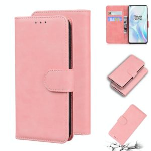 For OnePlus 8 Skin Feel Pure Color Flip Leather Phone Case(Pink) (OEM)