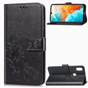 Lucky Clover Pressed Flowers Pattern Leather Case for Huawei Y6 2019, with Holder & Card Slots & Wallet & Hand Strap (Black) (OEM)