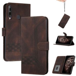 For Huawei P40 Lite E Cubic Skin Feel Flip Leather Phone Case(Dark Brown) (OEM)