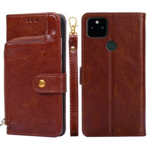 For Google Pixel 5a 5G Zipper Bag Horizontal Flip Leather Phone Case with Holder & Card Slots & Lanyard(Brown) (OEM)