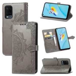 For OPPO A54 4G Mandala Embossing Pattern Horizontal Flip Leather Case with Holder & Card Slots & Wallet & Lanyard(Gray) (OEM)