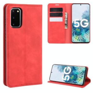 For Samsung Galaxy S20 FE 4G / 5G Retro-skin Business Magnetic Suction Leather Case with Holder & Card Slots & Wallet(Red) (OEM)