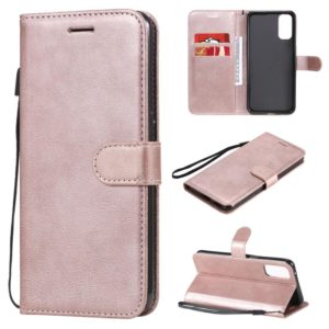 For Oppo Reno4 5G Solid Color Horizontal Flip Protective Leather Case with Holder & Card Slots & Wallet & Photo Frame & Lanyard(Rose Gold) (OEM)