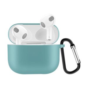 Solid Color Silicone Earphone Protective Case for AirPods 3, with Hook(Green) (OEM)