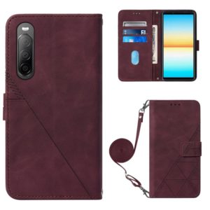 For Sony Xperia 10 IV Crossbody 3D Embossed Flip Leather Phone Case(Wine Red) (OEM)