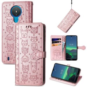 For Nokia 1.4 Cute Cat and Dog Embossed Horizontal Flip Leather Case with Holder & Card Slots & Wallet & Lanyard(Rose Gold) (OEM)