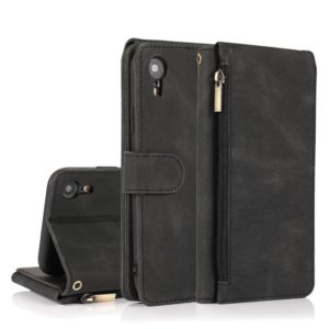 For iPhone XR Skin-feel Crazy Horse Texture Zipper Wallet Bag Horizontal Flip Leather Case with Holder & Card Slots & Wallet & Lanyard(Black) (OEM)