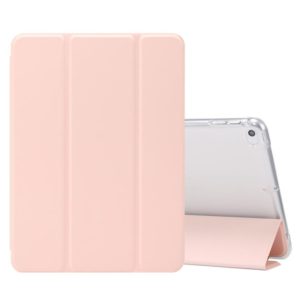 For iPad mini (2019) / mini 4 3-folding Electric Pressed Skin Texture Horizontal Flip Shockproof Transparent TPU + PU Leather Case with Holder & Pen Slot & Sleep / Wake-up Function(Light Pink) (OEM)