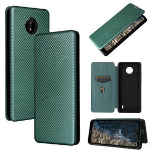 For Nokia C10 Carbon Fiber Texture Horizontal Flip TPU + PC + PU Leather Case with Card Slot(Green) (OEM)