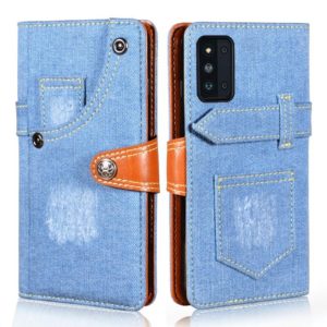 For Samsung Galaxy F52 5G / SM-E5260 Denim Horizontal Flip Leather Case with Holder & Card Slot & Wallet(Light Blue) (OEM)