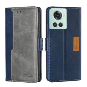 For OnePlus Ace/10R Contrast Color Side Buckle Leather Phone Case(Blue + Grey) (OEM)