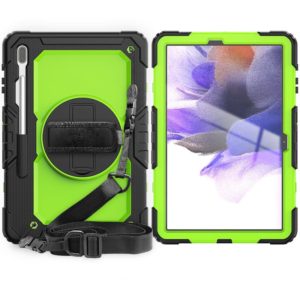 For Samsung Galaxy Tab S7 FE 12.4 inch 2021 SM-T730 / SM-T736B Shockproof Colorful Silicone + PC Protective Case with Holder & Shoulder Strap & Hand Strap & Pen Slot(Lime PC+Black) (OEM)