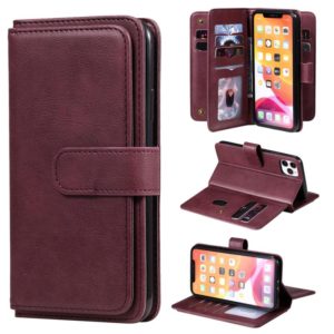 For iPhone 11 Pro Max Multifunctional Magnetic Copper Buckle Horizontal Flip Solid Color Leather Case with 10 Card Slots & Wallet & Holder & Photo Frame(Wine Red) (OEM)