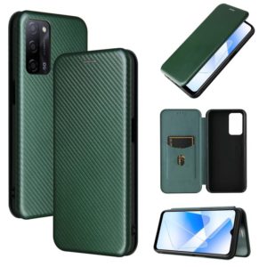 For OPPO A55 5G Carbon Fiber Texture Horizontal Flip TPU + PC + PU Leather Case with Card Slot(Green) (OEM)