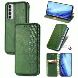 For Oppo Reno4 Pro 4G Cubic Grid Pressed Horizontal Flip Magnetic PU Leather Case with Holder & Card Slots & Wallet(Green) (OEM)