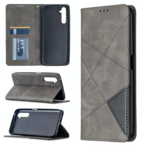 For OPPO Realme 6 Pro Rhombus Texture Horizontal Flip Magnetic Leather Case with Holder & Card Slots(Grey) (OEM)