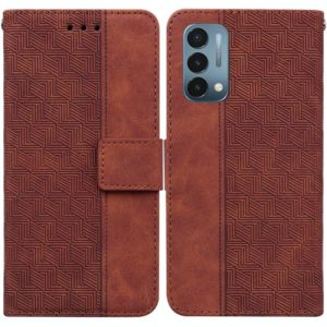 For OnePlus Nord N200 5G Geometric Embossed Leather Phone Case(Brown) (OEM)