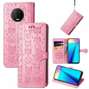 For Infinix Note 7 Lovely Cat and Dog Embossing Pattern Horizontal Flip Leather Case , with Holder & Card Slots & Wallet & Cartoon Clasp & Lanyard(Pink) (OEM)