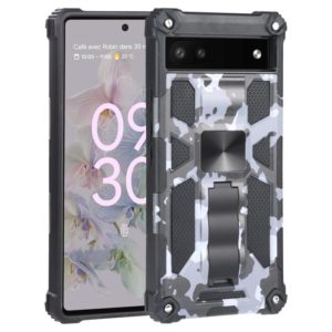 For Google Pixel 6a Camouflage Armor TPU + PC Magnetic Holder Phone Case (Grey) (OEM)