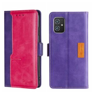 For Asus ZenFone 8 ZS590KS Contrast Color Side Buckle Leather Phone Case(Purple + Rose Red) (OEM)
