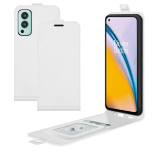 For OnePlus Nord 2 5G R64 Texture Single Vertical Flip Leather Protective Case with Card Slots & Photo Frame(White) (OEM)