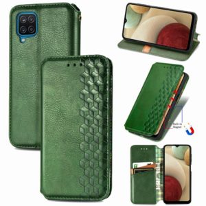 For Samsung Galaxy A12 Cubic Grid Pressed Horizontal Flip Magnetic PU Leather Case with Holder & Card Slots & Wallet(Green) (OEM)
