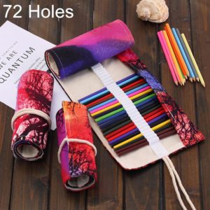72 Slots Sunset Tree Print Pen Bag Canvas Pencil Wrap Curtain Roll Up Pencil Case Stationery Pouch (OEM)
