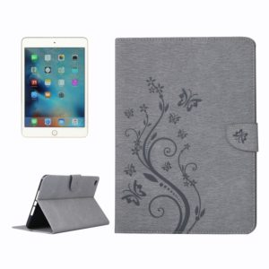 For iPad mini 4 Pressed Flowers Butterfly Pattern Horizontal Flip PU Leather Case with Magnetic Buckle & Holder & Card Slots & Wallet(Grey) (OEM)