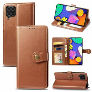 For Samsung Galaxy F62 Solid Color Leather Buckle Phone Case with Lanyard & Photo Frame & Card Slot & Wallet & Stand Function(Brown) (OEM)