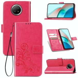 For Xiaomi Redmi Note 9 5G Four-leaf Clasp Embossed Buckle Mobile Phone Protection Leather Case with Lanyard & Card Slot & Wallet & Bracket Function(Magenta) (OEM)