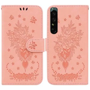 For Sony Xperia 1 IV Butterfly Rose Embossed Leather Phone Case(Pink) (OEM)