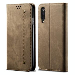 For Xiaomi Mi 9 Denim Texture Casual Style Horizontal Flip Leather Case with Holder & Card Slots & Wallet(Khaki) (OEM)