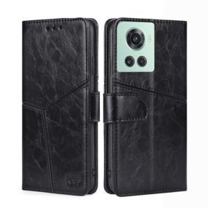 For OnePlus Ace/10R Geometric Stitching Horizontal Flip TPU + PU Leather Phone Case(Black) (OEM)