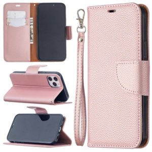 For iPhone 12 / 12 Pro Litchi Texture Pure Color Horizontal Flip Leather Case with Holder & Card Slots & Wallet & Lanyard(Rose Gold) (OEM)